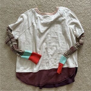 We The Free long sleeve knit sweater in cream orange and teal